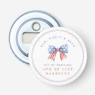 Minimalistische Preppy USA Waterverf Boog 4 juli B Button Flesopener
