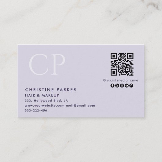 Minimalistische professionele haarmonogram Qr-code Visitekaartje (Achterkant)