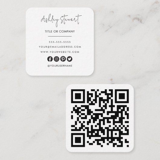 Minimalistische professionele QR-code Modern Wit Informatiekaartje (Voorkant / Achterkant)