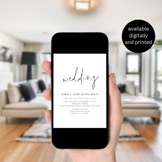 Minimalistische QR-code bruiloft zwart-wit script Kaart