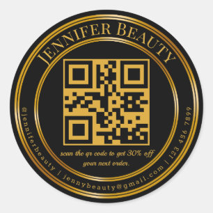 Minimalistische QR-code Business Gold Black Ronde Sticker