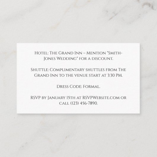 Minimalistische QR-code en tekst bruiloft Informatiekaartje (Achterkant)