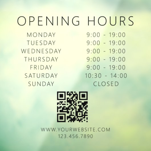 Minimalistische QR-code openingstijden bedrijf Zwa Raamsticker (Vel 3)