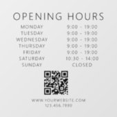 Minimalistische QR-code openingstijden bedrijf Zwa Raamsticker (Vel)