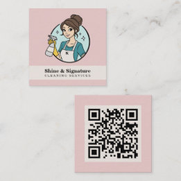 Minimalistische QR Code Roze Schoonmaakdiensten Vierkante Visitekaartje