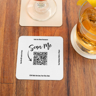 Minimalistische QR-code Scan Me Zakelijk Ontwerp Vierkante Kartonnen Onderzetter