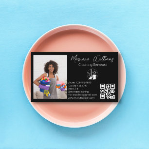 minimalistische QR-code schoonmaakdiensten foto zw Visitekaartje
