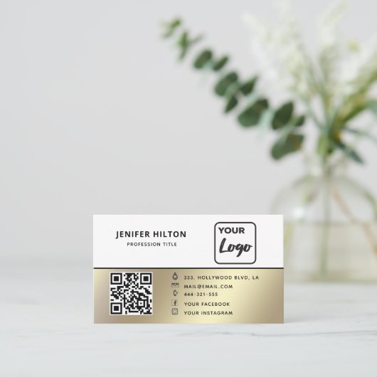 Minimalistische QR-code social media logo business Visitekaartje (Staand voorkant)