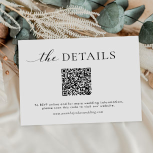 Minimalistische QR-code trouwwebsite details kaart