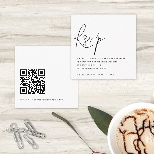 Minimalistische QR-code voor script bruiloft RSVP Informatiekaartje