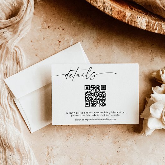 Minimalistische QR Code Wedding Website Details Ka Bedankkaart