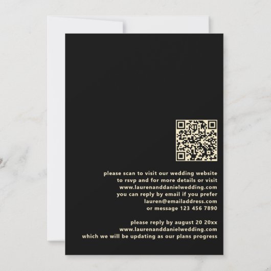 Minimalistische QR-code Zwart en Gouden Bruiloft Kaart (Achterkant)