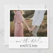 Minimalistische QR-code Zwart-wit foto bruiloft Save The Date (Voorkant)