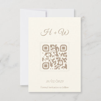 Minimalistische QR Save the Date | Elegant Cream W Bedankkaart