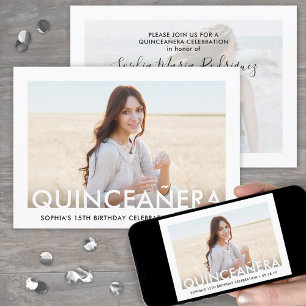 Minimalistische Quinceañera foto overlay 15e verja Kaart