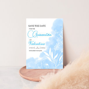 Minimalistische quinceanera waterverf baby blauw save the date