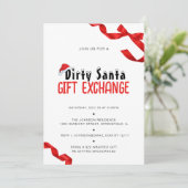 Minimalistische Red Bow Dirty Santa Gift Exchange Kaart (Staand voorkant)