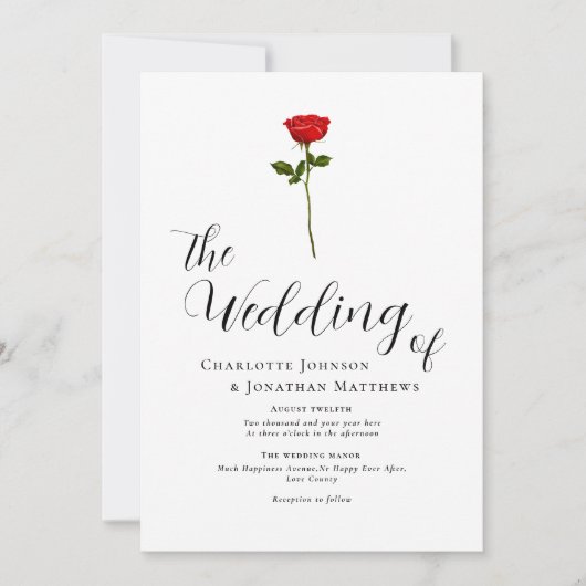 Minimalistische Red Rose Elegant Script QR-code Kaart (Voorkant)