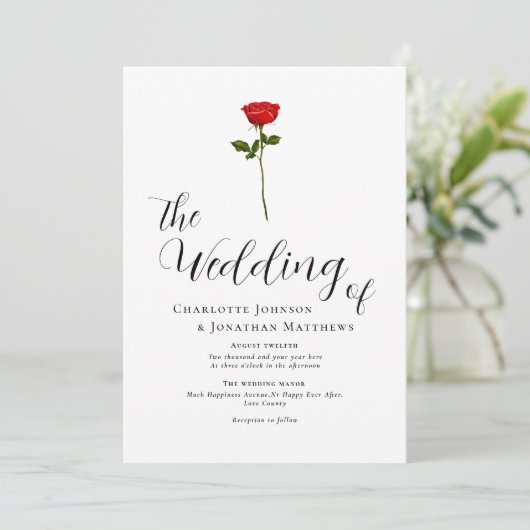Minimalistische Red Rose Elegant Script QR-code Kaart (Staand voorkant)