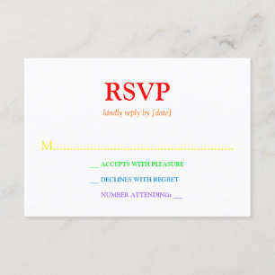 Minimalistische regenboogkleurige lettertype bruil RSVP kaartje