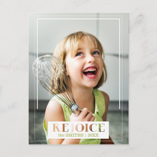 Minimalistische Rejoice Modern Text Foto Briefkaart (Voorkant)