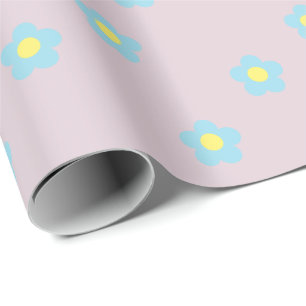 Minimalistische Retro 90s Y2k Pastel Blue Flowers Cadeaupapier