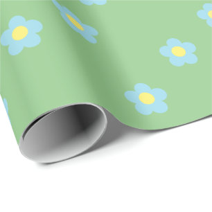 Minimalistische Retro 90s Y2k Pastel Blue Flowers Cadeaupapier