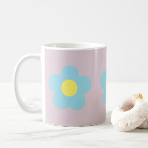 Minimalistische Retro 90s Y2k Pastel Blue Flowers Koffiemok