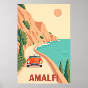 Minimalistische Retro Amalfi Coast Italië Reispost Poster