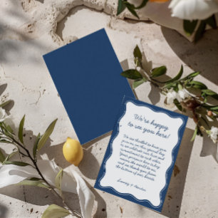 Minimalistische Retro Blauwe Huwelijk Welkom Bedankkaart