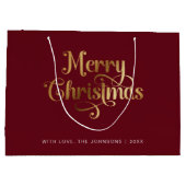 Minimalistische Retro Chic Rood Goud Vrolijk Kerst Groot Cadeauzakje (Achterkant)