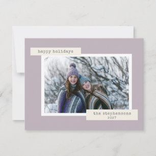 Minimalistische Retro Pastel Lila Aangepaste Foto Feestdagenkaart