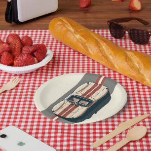 Minimalistische Retro Raceauto Streep Papieren Bordje