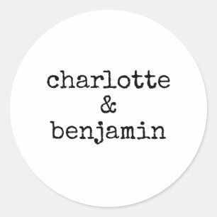 Minimalistische Retro Schrijfmachine Koppel Namen Ronde Sticker