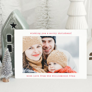 Minimalistische retro typemachine twee foto kerst feestdagenkaart