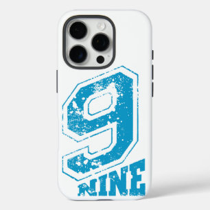 Minimalistische Retro Typografie Blauw Nummer 9 iPhone 16 Pro Hoesje