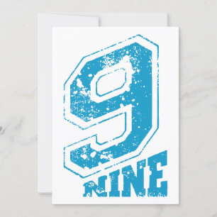 Minimalistische Retro Typografie Blauw Nummer 9 Feestdagenkaart