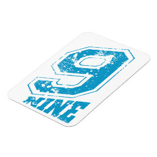 Minimalistische Retro Typografie Blauw Nummer 9 Magneet