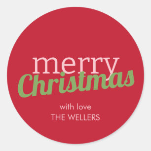Minimalistische Retro Typografie Vrolijk Kerstfees Ronde Sticker