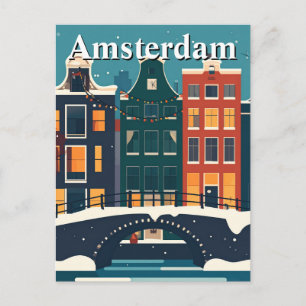 Minimalistische Retro Winter in Amsterdamse gracht Briefkaart
