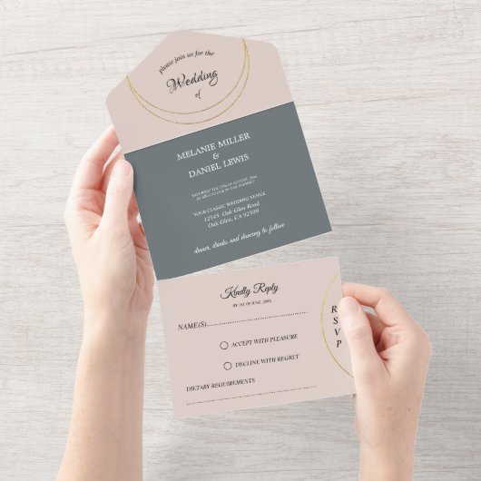 Minimalistische ringen bruiloft all in one uitnodiging (Afscheurbaar)