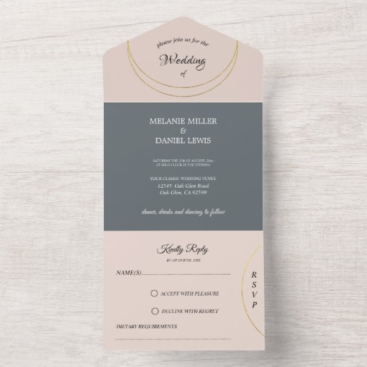 Minimalistische ringen bruiloft all in one uitnodiging (Binnen)