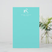 Minimalistische Robins Egg Blue White Swan Logo Briefpapier (Staand voorkant)