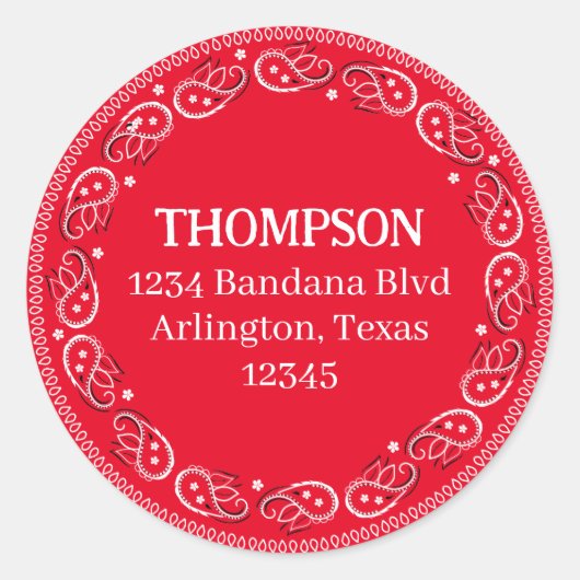 Minimalistische Rode Bandana Retouradreslabel Ronde Sticker (Voorkant)