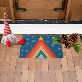 Minimalistische rode & blauwe retro groovy kerstbo deurmat