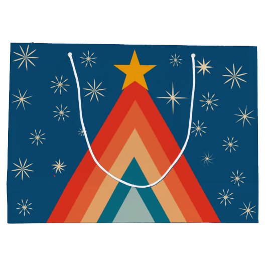 Minimalistische rode & blauwe retro groovy kerstbo groot cadeauzakje (Achterkant)
