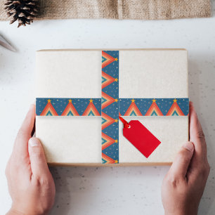 Minimalistische rode & blauwe retro groovy kerstbo lint