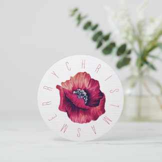Minimalistische Rode Bloem Witte Achtergrond Kerst Feestdagenkaart
