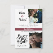 minimalistische rode Bourgogne save the date 2 fot Kaart (Voorkant)