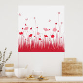 Minimalistische rode en witte klaprozen weide bloe poster (Keuken)